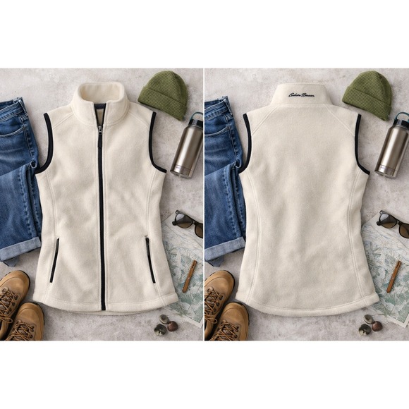 Eddie Bauer Jackets & Blazers - Eddie Bauer Polartec Fleece Vest‎ Womens Medium Cream White Full Zip Outdoor